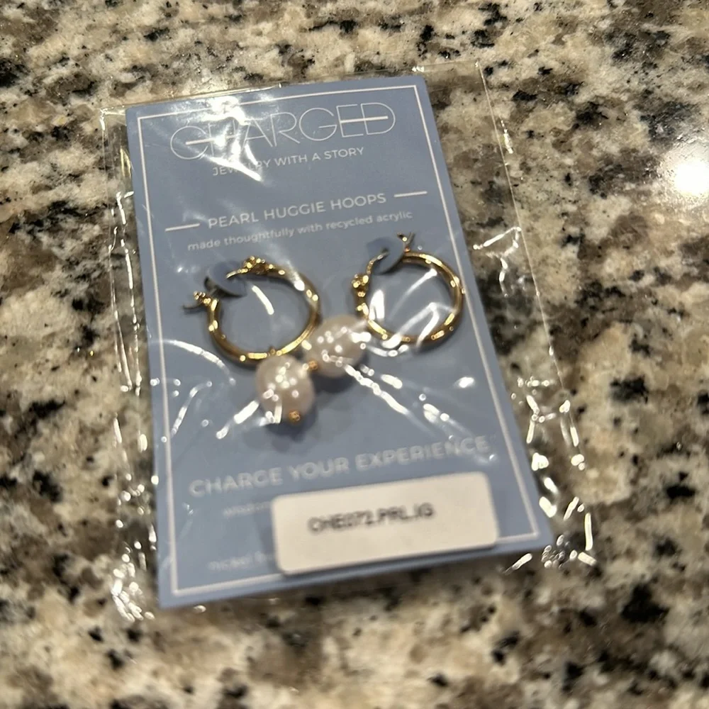 Charged Jewelry With A Story- Pearl Huggie Hoops - Picture 6 of 6